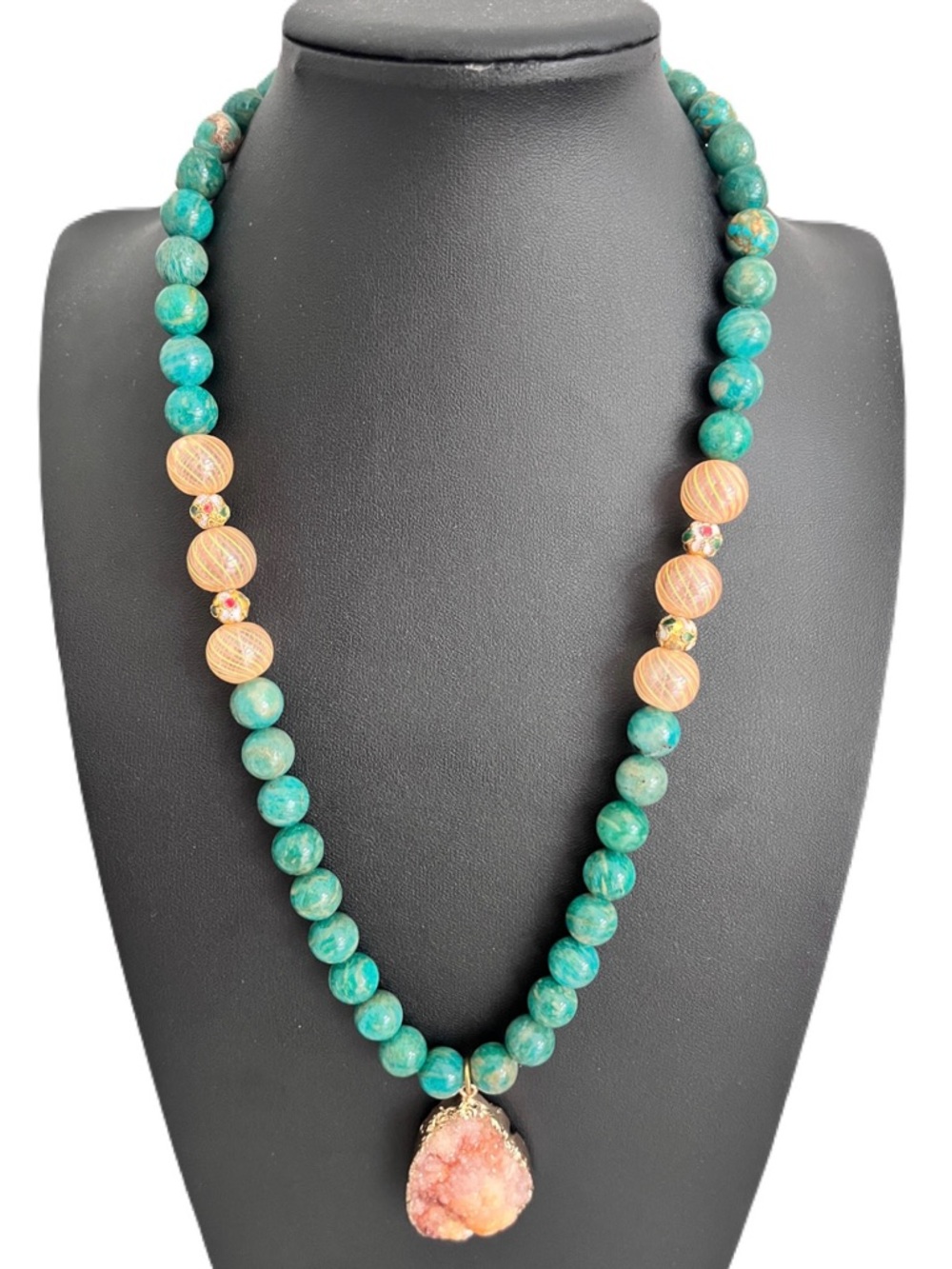NEW Mary Kent Designs Green Amazonite, Pink Lemonade Druzy Geode Geode Necklace